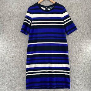 Lauren Ralph Lauren Dress Womens Medium Blue Striped Shift Short Sleeve Stretch